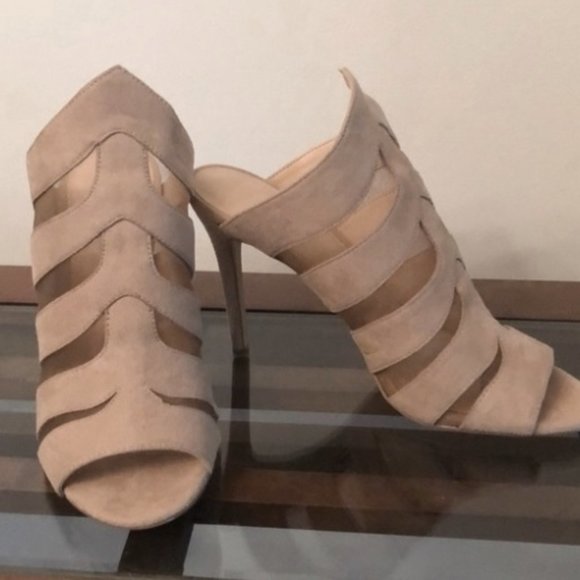 New Daya by Zendaya Nude Beige Open Tote Norwell Mule Heels Sandals Shoe - Picture 4 of 8